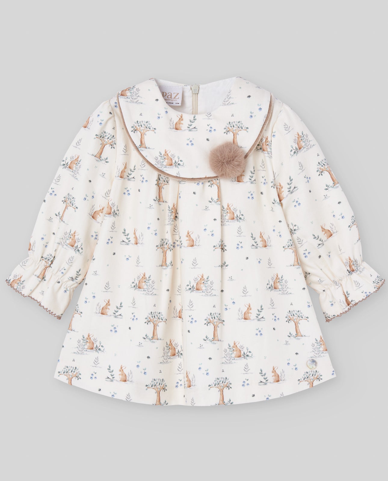 WOVEN NEWBORN DRESS POMPON