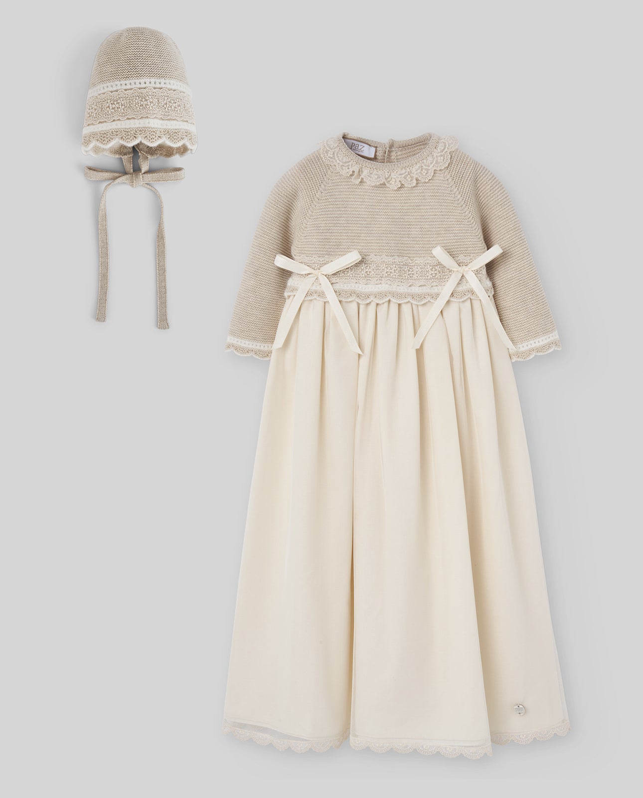 Set cuffia in cotone cashmere + vestito di cerimonia combinato LUA