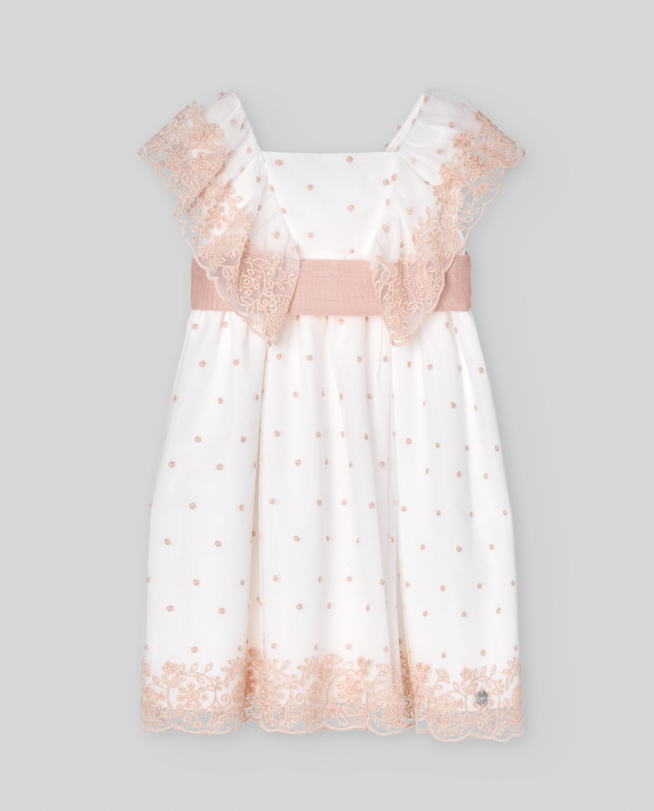VESTIDO INFANTIL TUL BORDADO C/ VOLANTES "CEREMONIA V25"