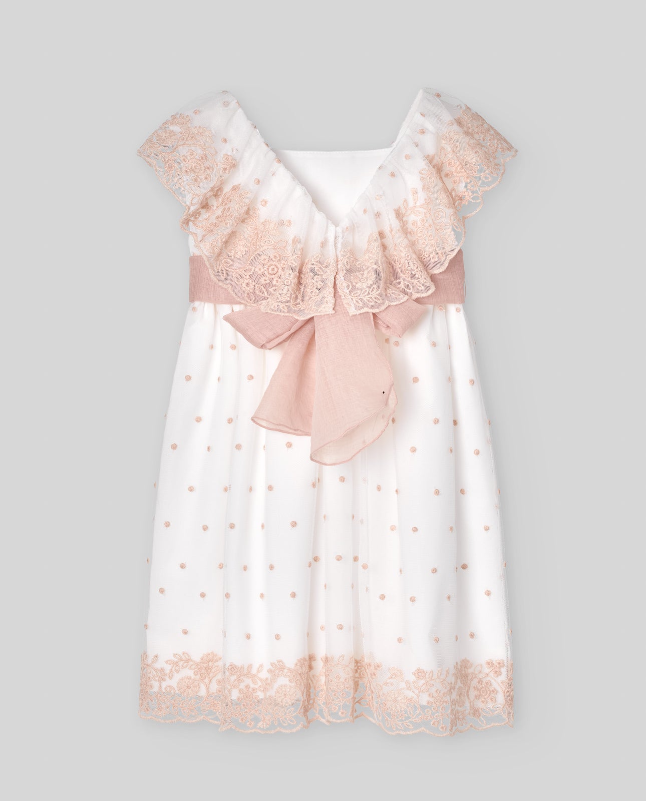 VESTIDO INFANTIL TUL BORDADO C/ VOLANTES "CEREMONIA V25"