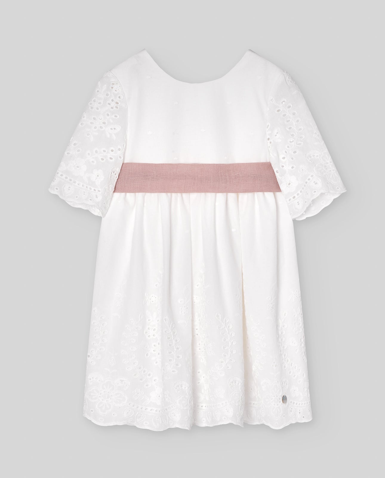 VESTIDO INFANTIL ALGODON BORDADO C/ MANGA "CEREMONIA V25"