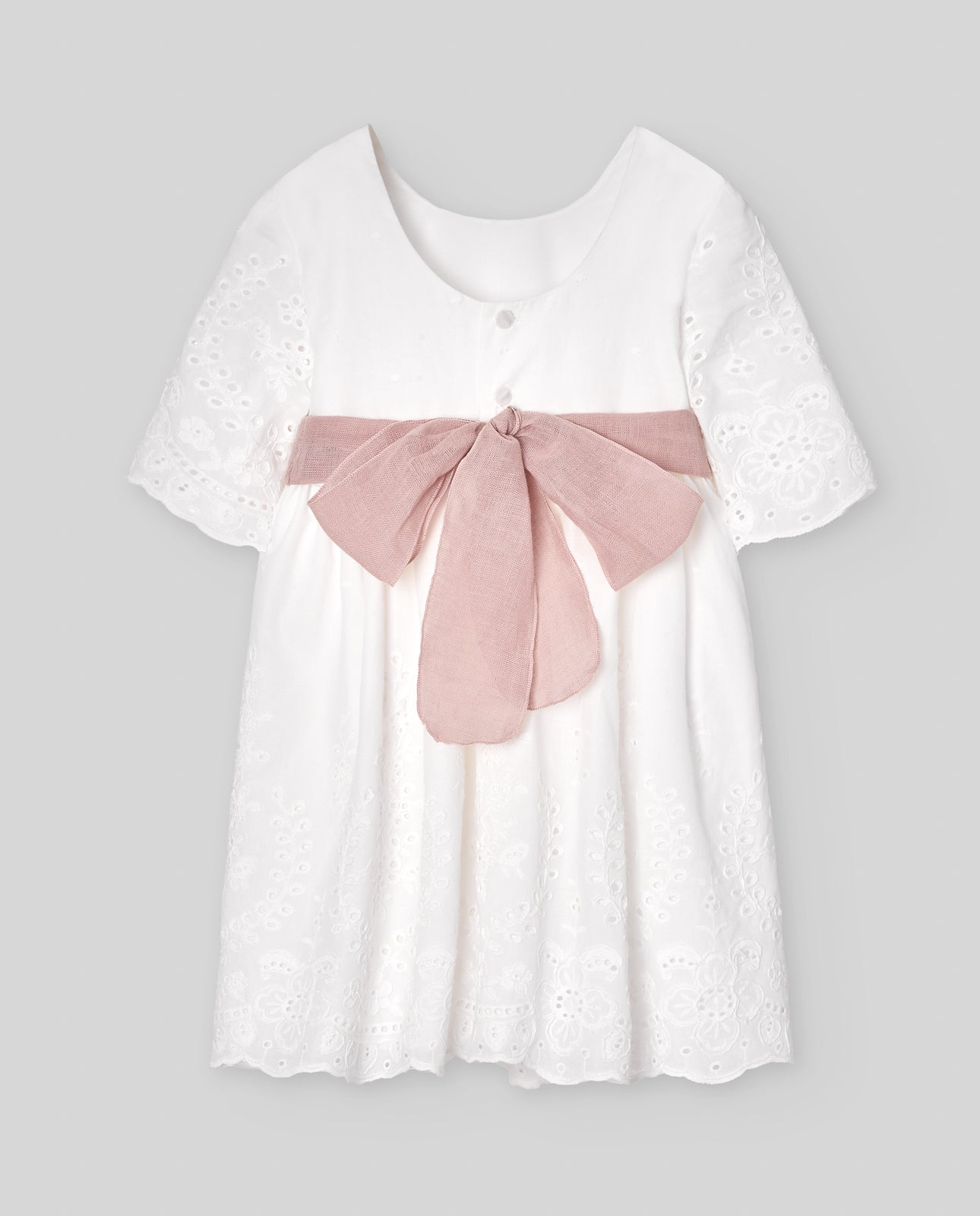 VESTIDO INFANTIL ALGODON BORDADO C/ MANGA "CEREMONIA V25"