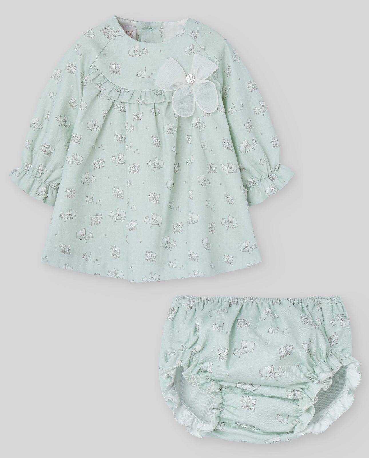 SET WOVEN NEWBORN DRESS 004-153010 + BLOOMERS 017-153001 MININO