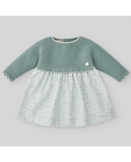 Vestido de bebé niña con cubrepañal de rayas coral y blancas. Dadati - Moda  infantil