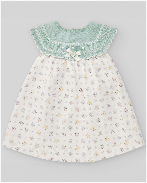 Vestido de bebé niña con cubrepañal de rayas coral y blancas. Dadati - Moda  infantil